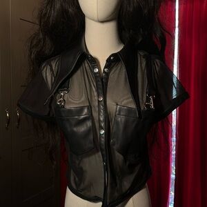 Killstar Sheer goth leather & mesh top
